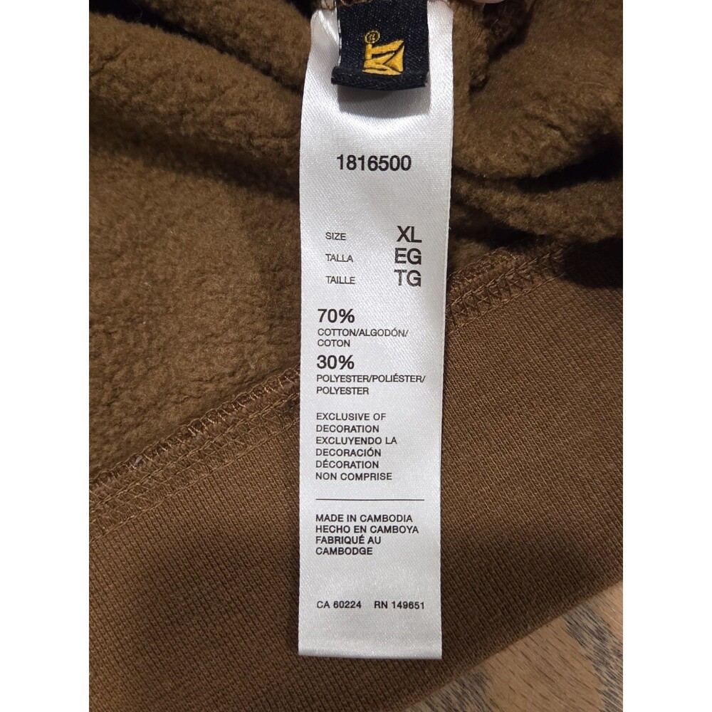 CAT Caterpillar Men's XL Heavyweight Fleece Pullover Hoodie Brown Workwear Logo - Picture 5 of 8